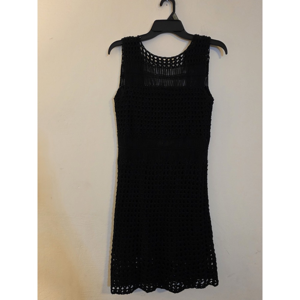 Anthropologie Line‎ & Dot Sz Small Crochet Dress Black Lined Cut Out Back Accent